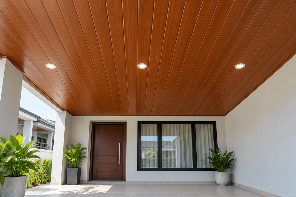 Illustration of the 105 Alder PVC ceiling finish in a car porch